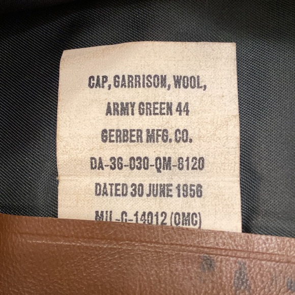 Vintage Army Garrison Cap Military Army Green Wool Dated 6/30/1956 Uniform 7 1/2 - Picture 8 of 11